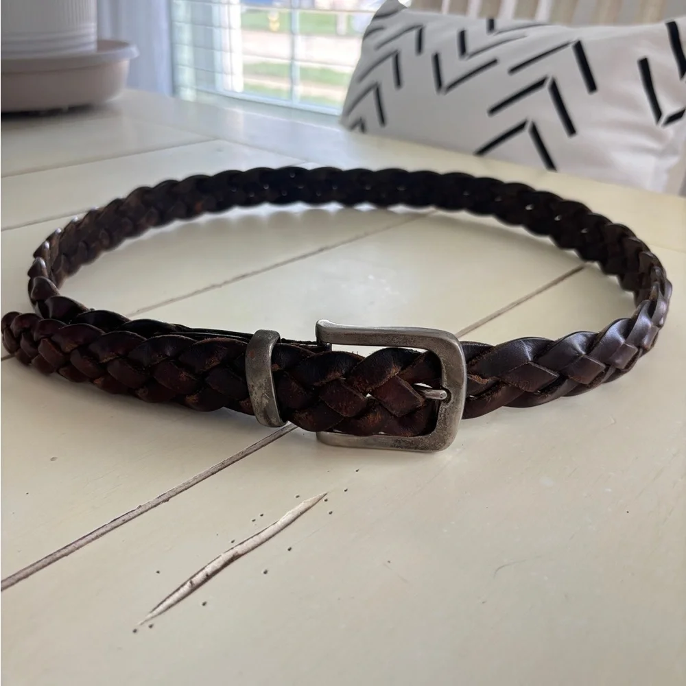 County Seat Braided Leather Belt Mens 34 Brown Woven Genuine Leather Retro